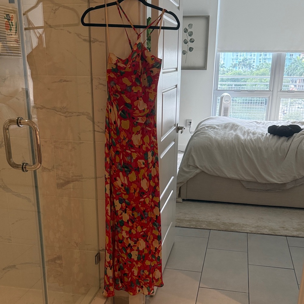 Floral High Neck Multicolor Maxi Dress